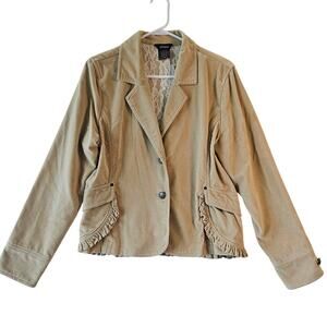 Eivissa Velvet Blazer Jacket Beige Ruffle Lace Size XL Retro Chic, Boho Y2K